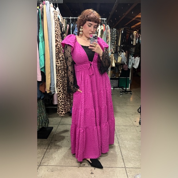 🟠 92B. Deep V-Neck Textured Tiered Maxi Dress - Orchid - Picture 11 of 12